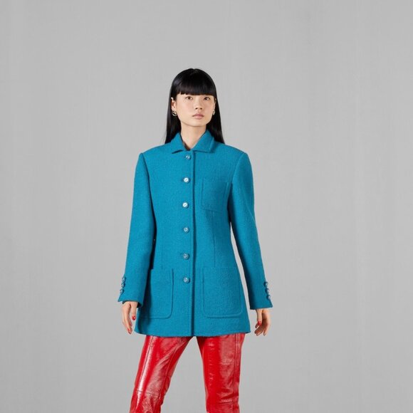 FREE AUTH! - Gucci Blue/Turquoise 2025 Wool GG Button Coat - IT 42 / US 6 - NWOT - Picture 3 of 11
